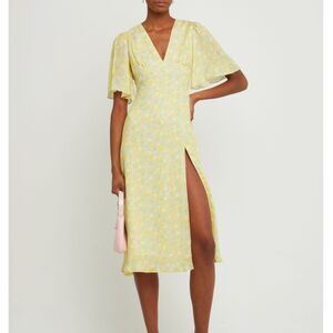 NWT OPT Renata V-Neck Yellow Floral High Slit Midi Dress XL